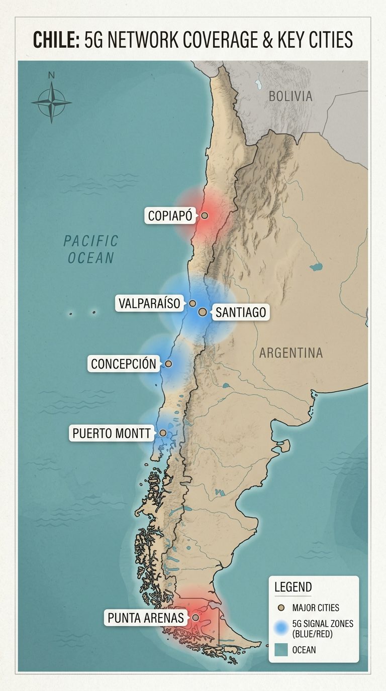 Mapa de cobertura 5G en Chile
